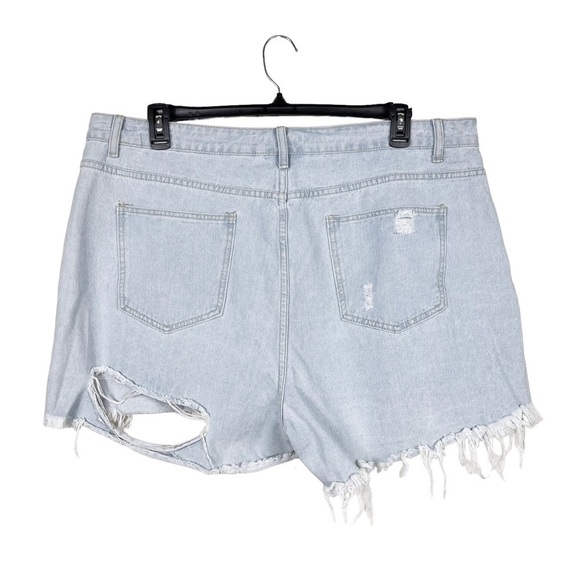 Shein Blue Light Wash Distressed Ripped Jean Cutoff Shorts Size 3XL - Picture 3 of 5